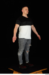 Whole Body Man White Shoes Shirt T shirt Jeans Average Standing Studio photo references